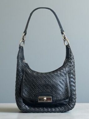 Coach Black Kristin Woven Leather Hobo Shoulder Bag